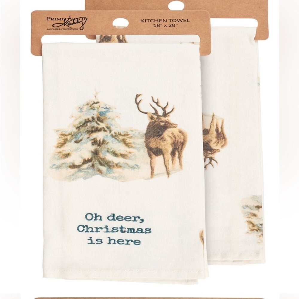 Primitives By Kathy & Annie “Oh Deer, Christmas is Near” Kitchen Towel NWT